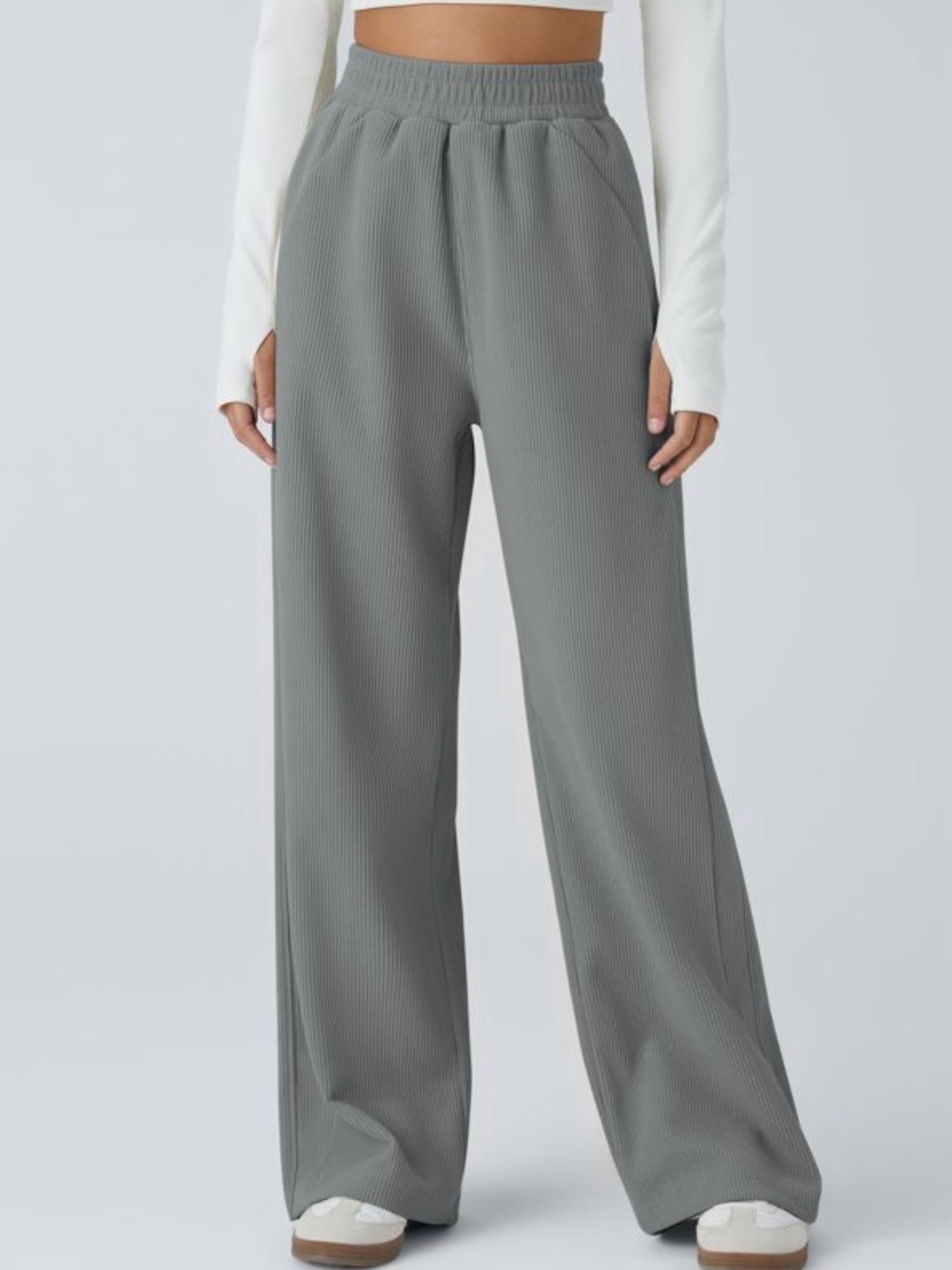 HALARA High Waisted Pocket Straight Leg Baggy Mop Corduroy Casual Pants